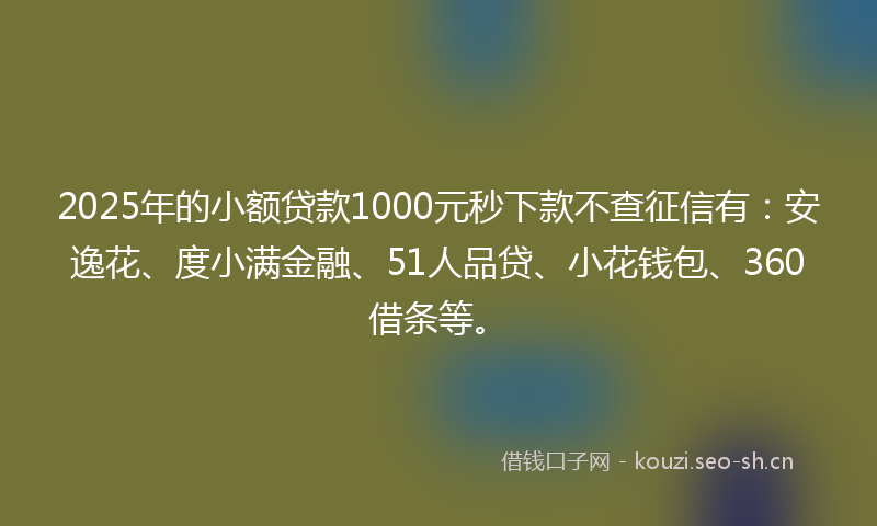 2025年的小额贷款1000元秒下款不查征信有:安逸花、度小满金融、51人品贷、小花钱包、360借条等。