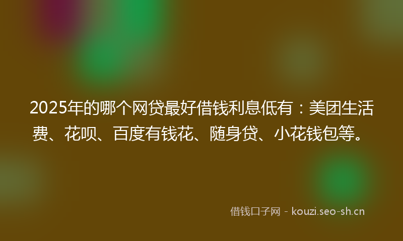 2025年的哪个网贷最好借钱利息低有：美团生活费、花呗、百度有钱花、随身贷、小花钱包等。