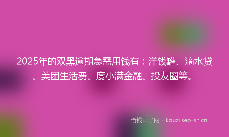 2025年的双黑逾期急需用钱有：洋钱罐、滴水贷、美团生活费、度小满金融、投友圈等。