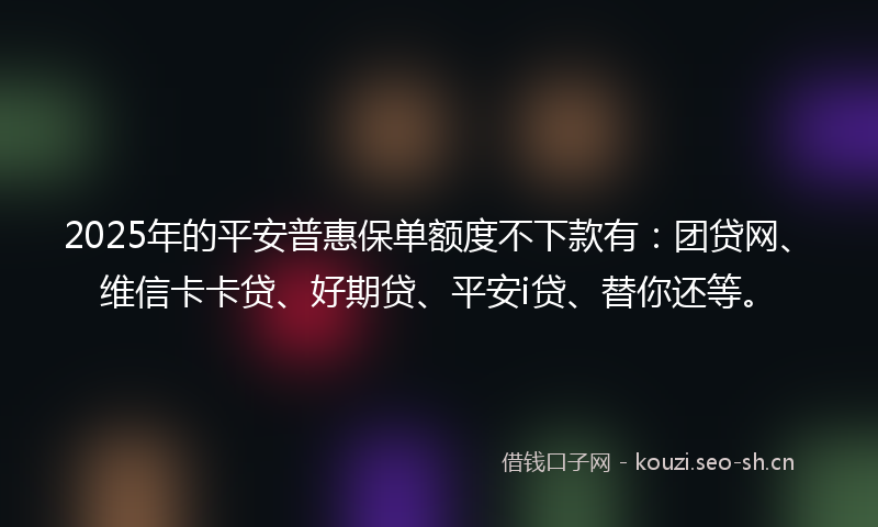 2025年的平安普惠保单额度不下款有：团贷网、维信卡卡贷、好期贷、平安i贷、替你还等。