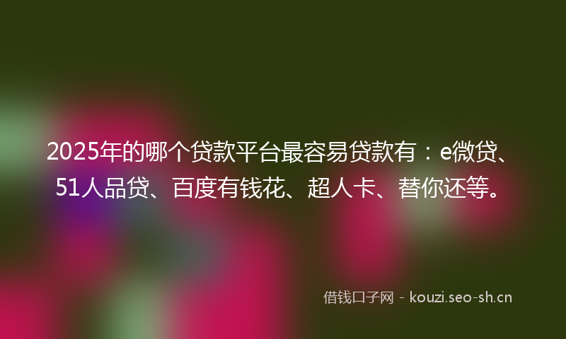 2025年的哪个贷款平台最容易贷款有：e微贷、51人品贷、百度有钱花、超人卡、替你还等。