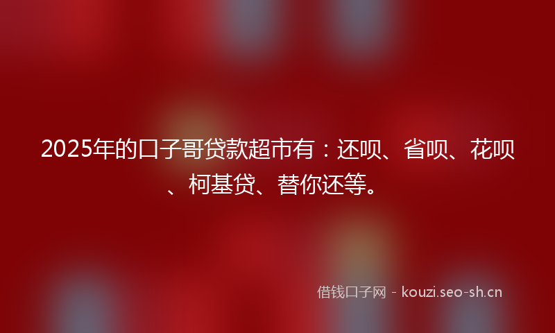 2025年的口子哥贷款超市有：还呗、省呗、花呗、柯基贷、替你还等。