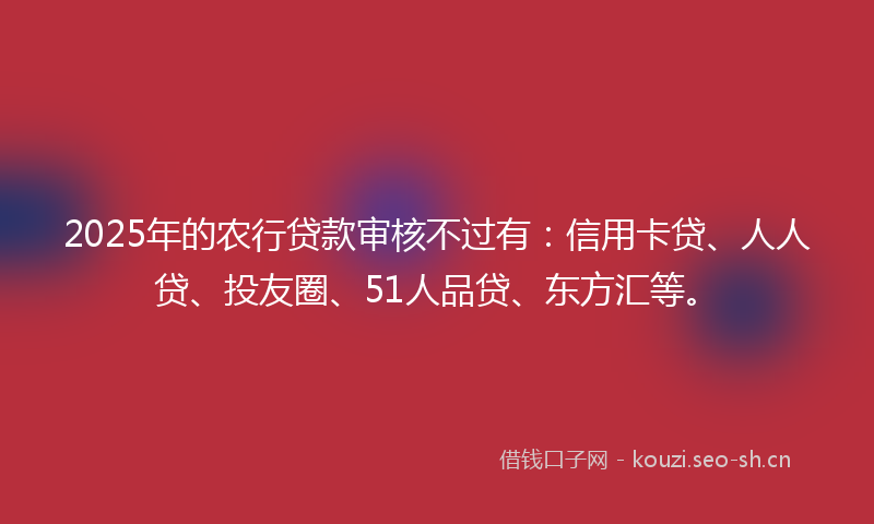 2025年的农行贷款审核不过有：信用卡贷、人人贷、投友圈、51人品贷、东方汇等。