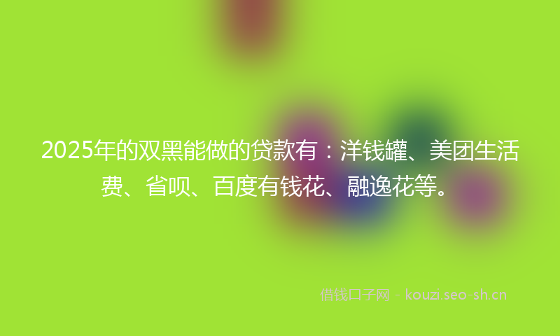 2025年的双黑能做的贷款有：洋钱罐、美团生活费、省呗、百度有钱花、融逸花等。