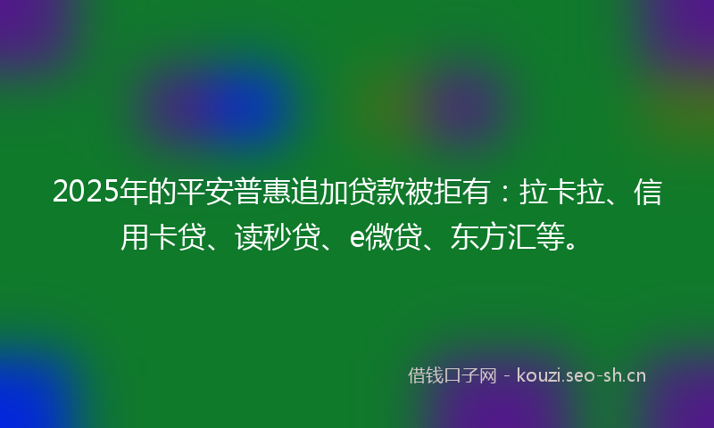 2025年的平安普惠追加贷款被拒有：拉卡拉、信用卡贷、读秒贷、e微贷、东方汇等。