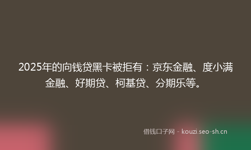 2025年的向钱贷黑卡被拒有：京东金融、度小满金融、好期贷、柯基贷、分期乐等。