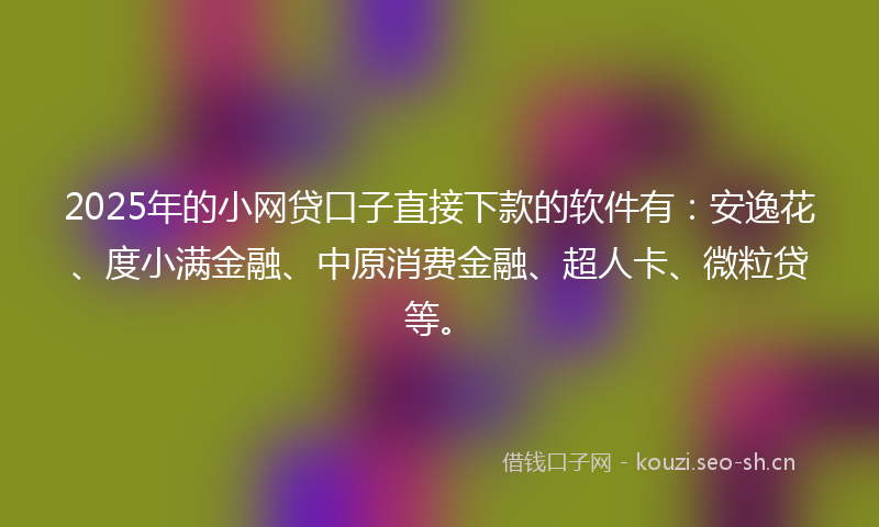 2025年的小网贷口子直接下款的软件有：安逸花、度小满金融、中原消费金融、超人卡、微粒贷等。
