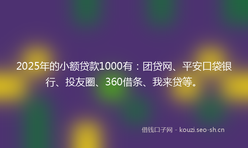 2025年的小额贷款1000有：团贷网、平安口袋银行、投友圈、360借条、我来贷等。