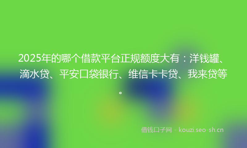 2025年的哪个借款平台正规额度大有：洋钱罐、滴水贷、平安口袋银行、维信卡卡贷、我来贷等。