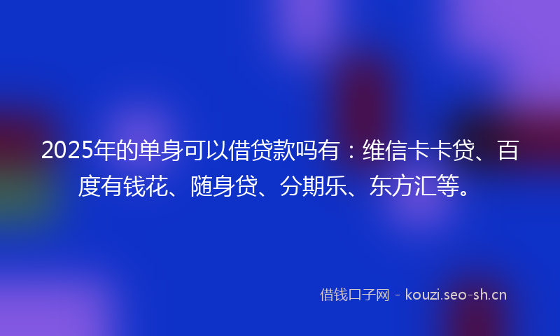 2025年的单身可以借贷款吗有：维信卡卡贷、百度有钱花、随身贷、分期乐、东方汇等。