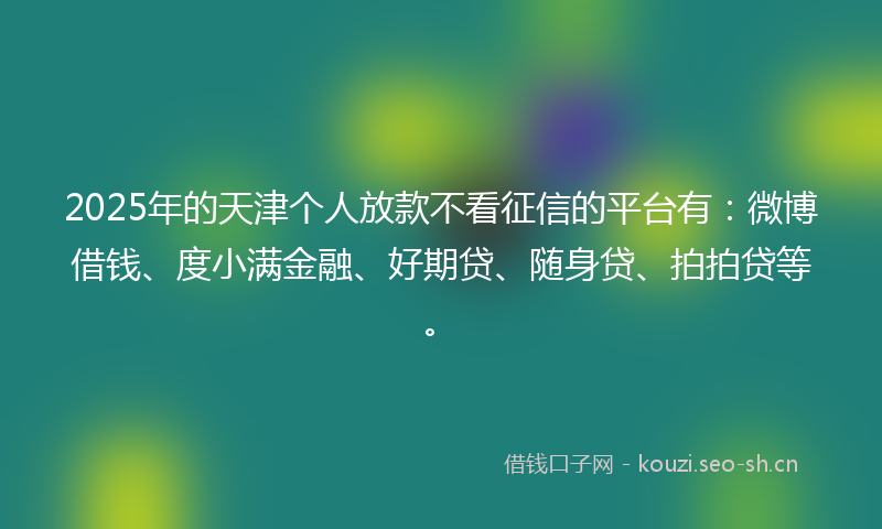 2025年的天津个人放款不看征信的平台有：微博借钱、度小满金融、好期贷、随身贷、拍拍贷等。