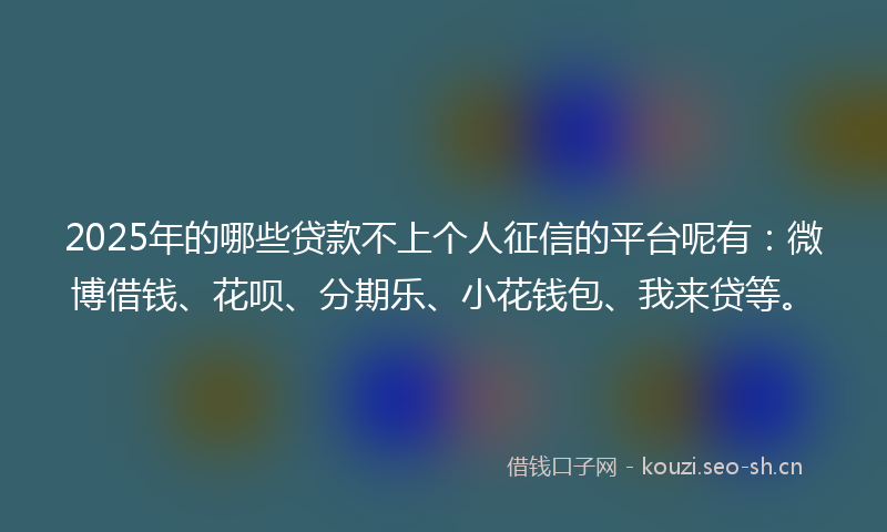 2025年的哪些贷款不上个人征信的平台呢有：微博借钱、花呗、分期乐、小花钱包、我来贷等。