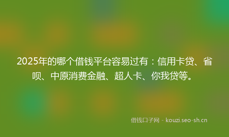 2025年的哪个借钱平台容易过有：信用卡贷、省呗、中原消费金融、超人卡、你我贷等。
