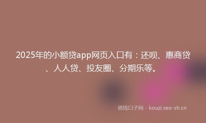 2025年的小额贷app网页入口有：还呗、惠商贷、人人贷、投友圈、分期乐等。