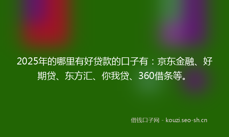 2025年的哪里有好贷款的口子有：京东金融、好期贷、东方汇、你我贷、360借条等。