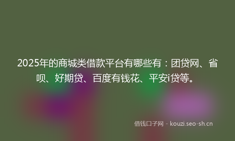 2025年的商城类借款平台有哪些有：团贷网、省呗、好期贷、百度有钱花、平安i贷等。