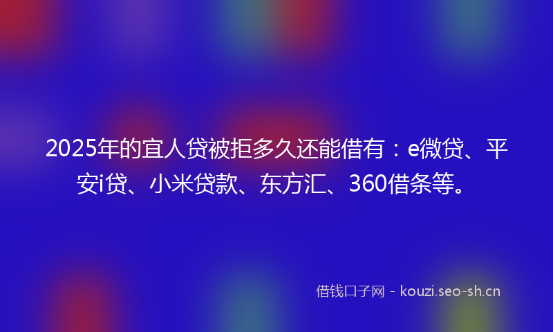 2025年的宜人贷被拒多久还能借有：e微贷、平安i贷、小米贷款、东方汇、360借条等。