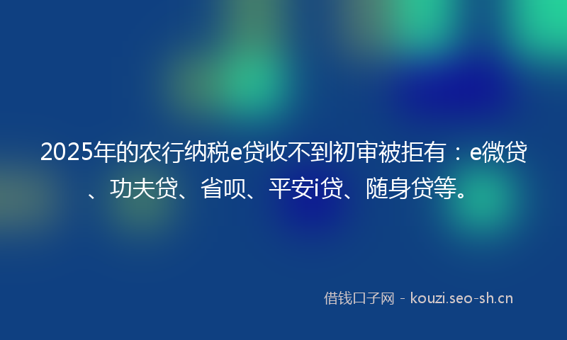 2025年的农行纳税e贷收不到初审被拒有：e微贷、功夫贷、省呗、平安i贷、随身贷等。