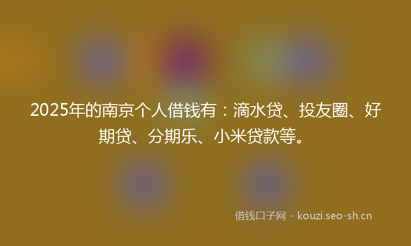 2025年的南京个人借钱有：滴水贷、投友圈、好期贷、分期乐、小米贷款等。