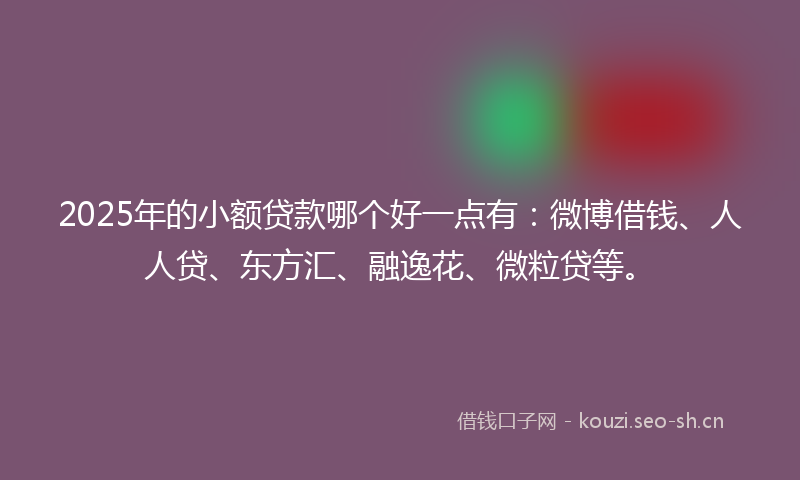 2025年的小额贷款哪个好一点有：微博借钱、人人贷、东方汇、融逸花、微粒贷等。