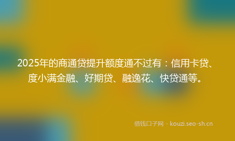 2025年的商通贷提升额度通不过有：信用卡贷、度小满金融、好期贷、融逸花、快贷通等。