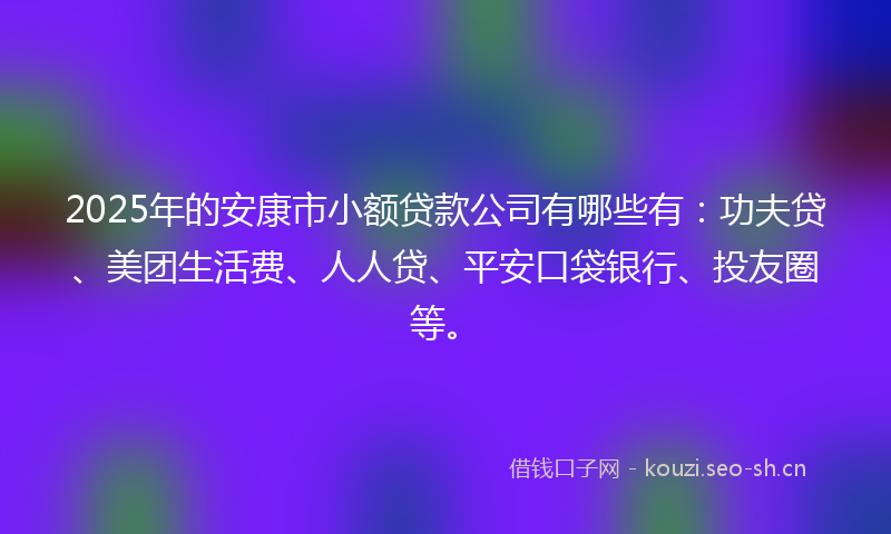 2025年的安康市小额贷款公司有哪些有：功夫贷、美团生活费、人人贷、平安口袋银行、投友圈等。