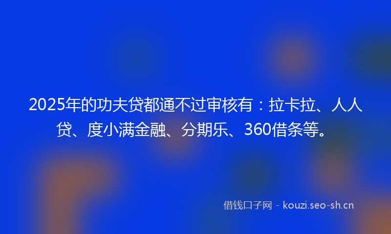2025年的功夫贷都通不过审核有：拉卡拉、人人贷、度小满金融、分期乐、360借条等。