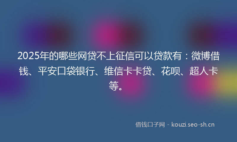 2025年的哪些网贷不上征信可以贷款有：微博借钱、平安口袋银行、维信卡卡贷、花呗、超人卡等。