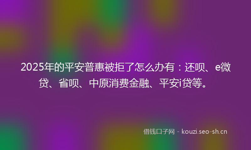 2025年的平安普惠被拒了怎么办有：还呗、e微贷、省呗、中原消费金融、平安i贷等。