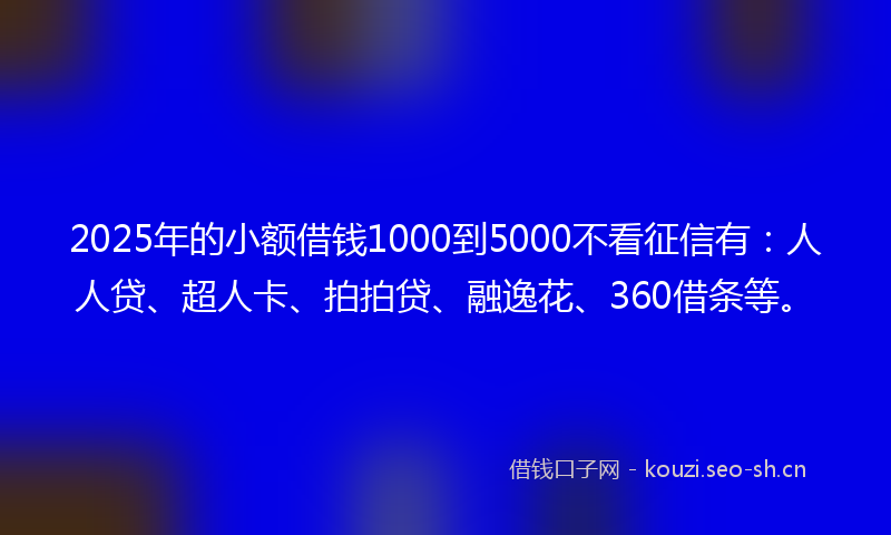 2025年的小额借钱1000到5000不看征信有:人人贷、超人卡、拍拍贷、融逸花、360借条等。