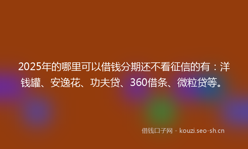 2025年的哪里可以借钱分期还不看征信的有：洋钱罐、安逸花、功夫贷、360借条、微粒贷等。