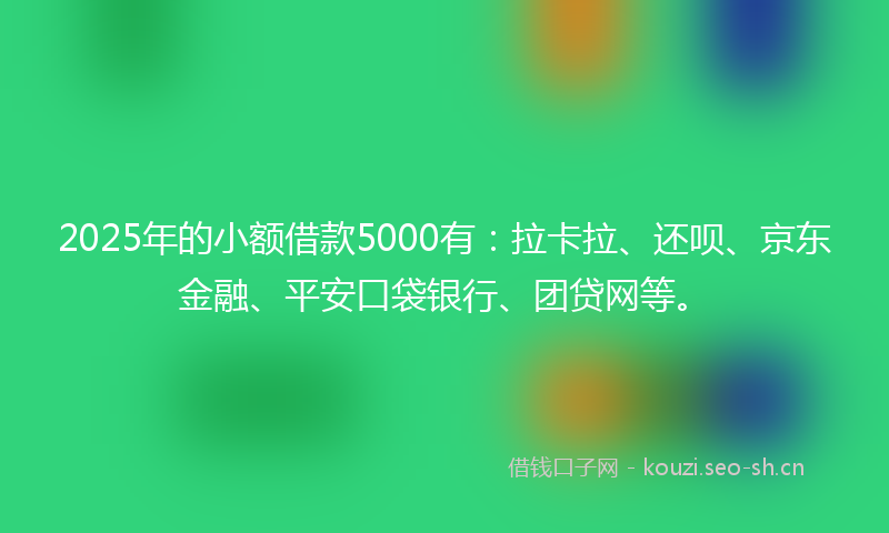 2025年的小额借款5000有：拉卡拉、还呗、京东金融、平安口袋银行、团贷网等。
