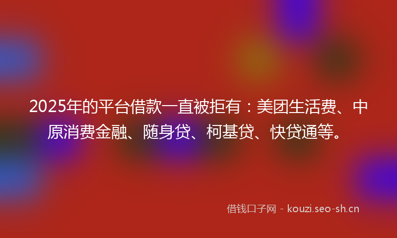2025年的平台借款一直被拒有：美团生活费、中原消费金融、随身贷、柯基贷、快贷通等。