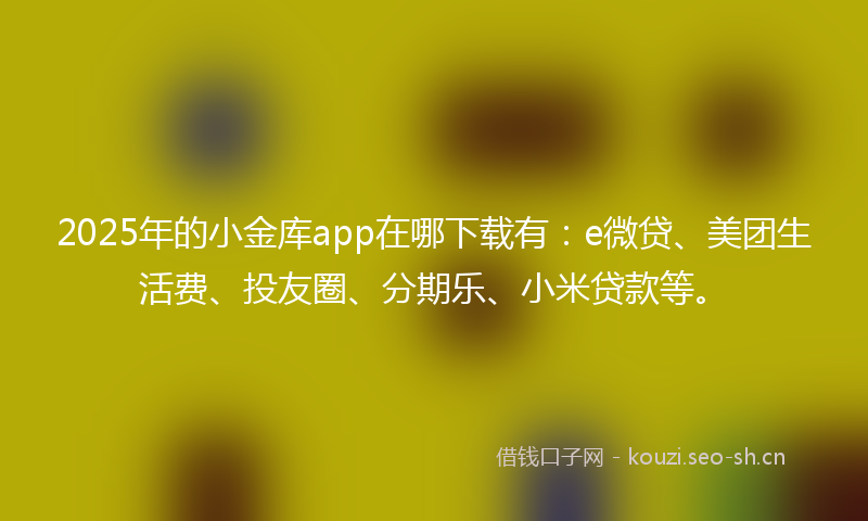 2025年的小金库app在哪下载有：e微贷、美团生活费、投友圈、分期乐、小米贷款等。