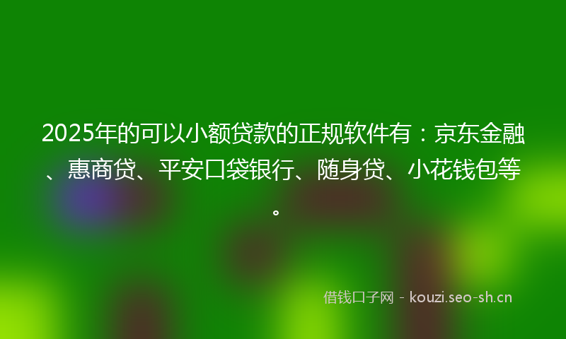 2025年的可以小额贷款的正规软件有：京东金融、惠商贷、平安口袋银行、随身贷、小花钱包等。