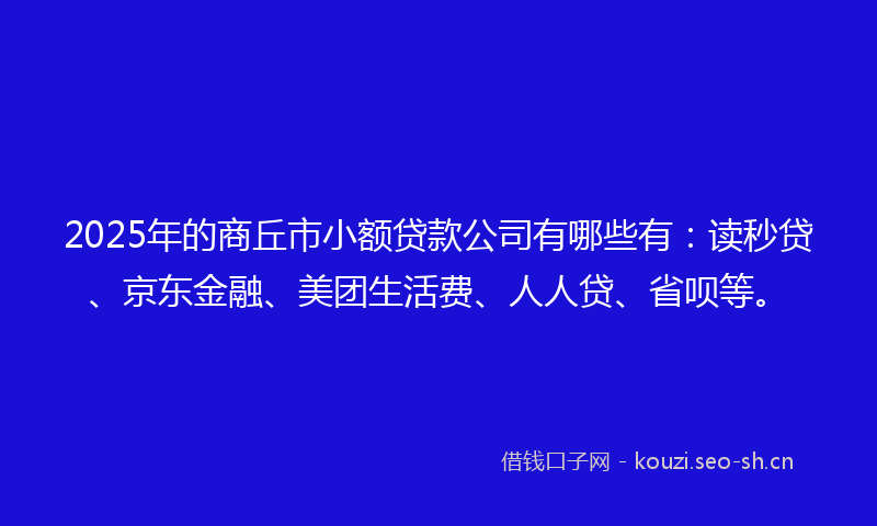 2025年的商丘市小额贷款公司有哪些有：读秒贷、京东金融、美团生活费、人人贷、省呗等。