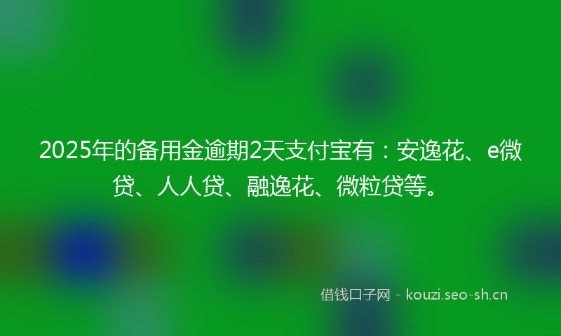 2025年的备用金逾期2天支付宝有：安逸花、e微贷、人人贷、融逸花、微粒贷等。