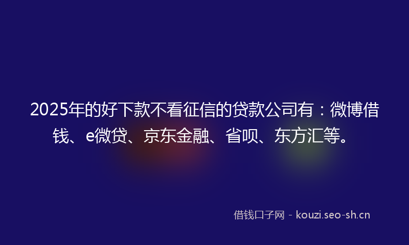 2025年的好下款不看征信的贷款公司有：微博借钱、e微贷、京东金融、省呗、东方汇等。