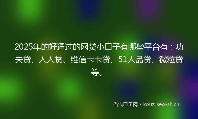 2025年的好通过的网贷小口子有哪些平台有:功夫贷、人人贷、维信卡卡贷、51人品贷、微粒贷等。