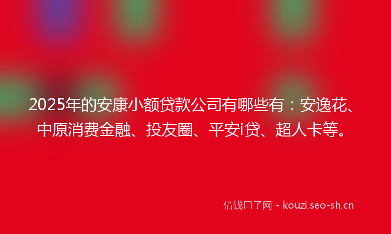 2025年的安康小额贷款公司有哪些有：安逸花、中原消费金融、投友圈、平安i贷、超人卡等。