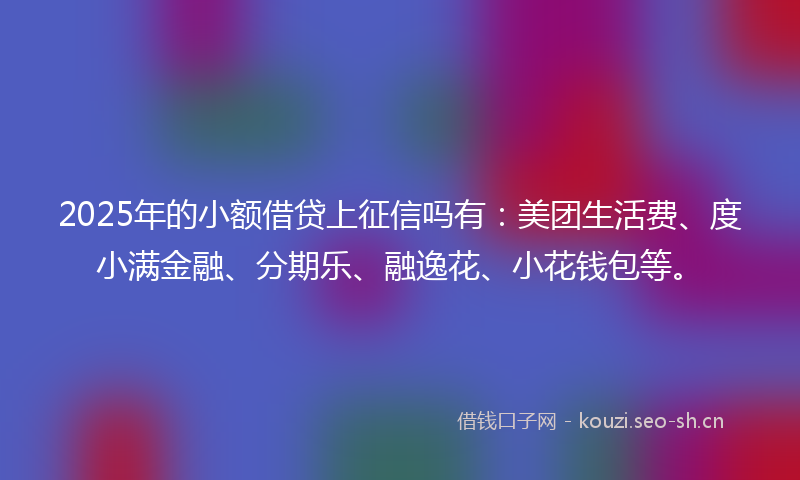 2025年的小额借贷上征信吗有：美团生活费、度小满金融、分期乐、融逸花、小花钱包等。