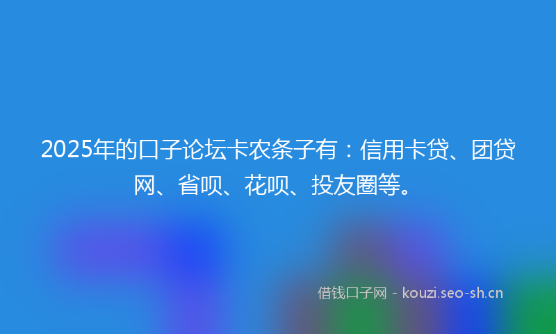 2025年的口子论坛卡农条子有：信用卡贷、团贷网、省呗、花呗、投友圈等。