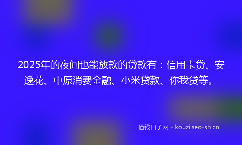 2025年的夜间也能放款的贷款有：信用卡贷、安逸花、中原消费金融、小米贷款、你我贷等。
