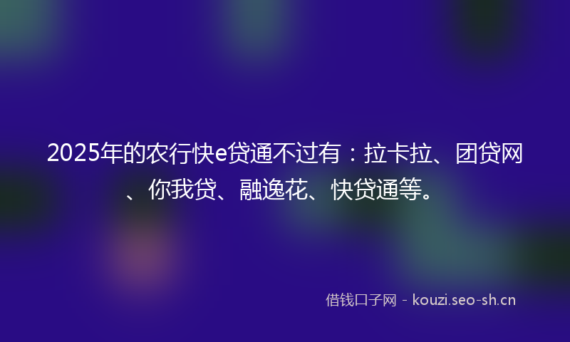 2025年的农行快e贷通不过有：拉卡拉、团贷网、你我贷、融逸花、快贷通等。