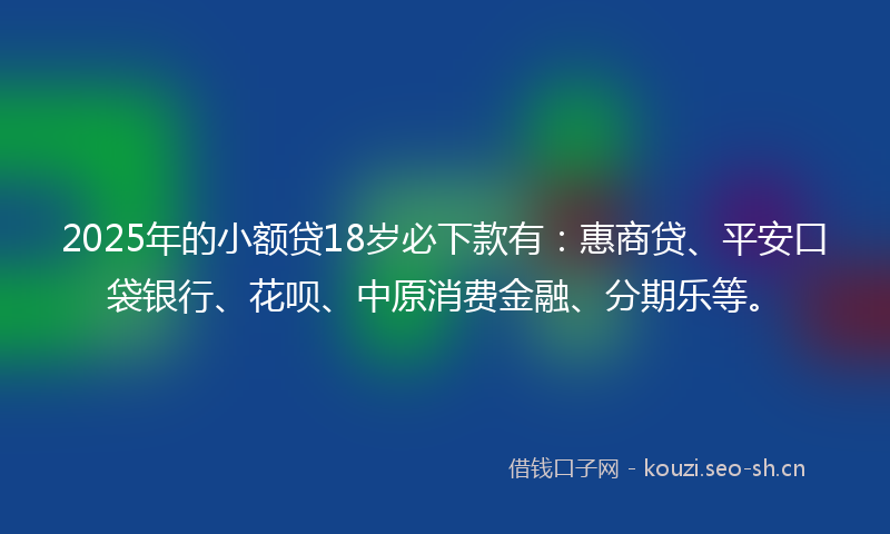 2025年的小额贷18岁必下款有：惠商贷、平安口袋银行、花呗、中原消费金融、分期乐等。