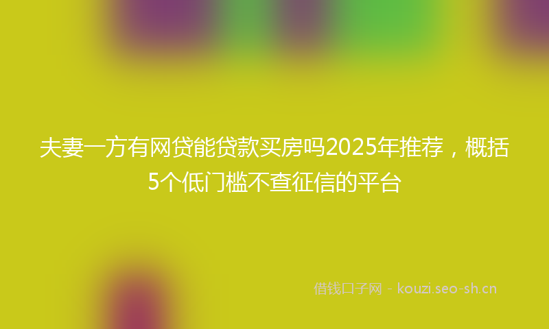 夫妻一方有网贷能贷款买房吗2025年推荐，概括5个低门槛不查征信的平台