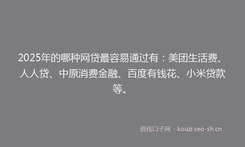 2025年的哪种网贷最容易通过有：美团生活费、人人贷、中原消费金融、百度有钱花、小米贷款等。