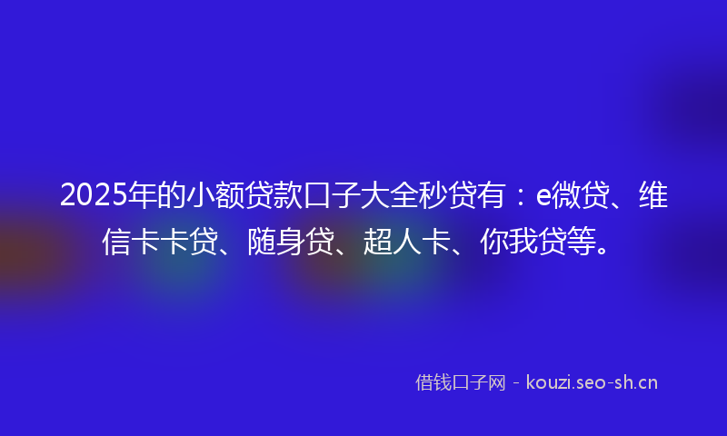 2025年的小额贷款口子大全秒贷有：e微贷、维信卡卡贷、随身贷、超人卡、你我贷等。