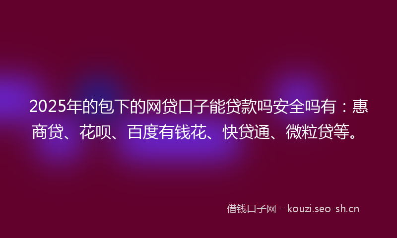 2025年的包下的网贷口子能贷款吗安全吗有：惠商贷、花呗、百度有钱花、快贷通、微粒贷等。