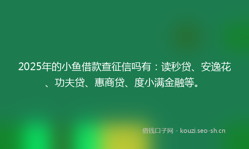 2025年的小鱼借款查征信吗有：读秒贷、安逸花、功夫贷、惠商贷、度小满金融等。